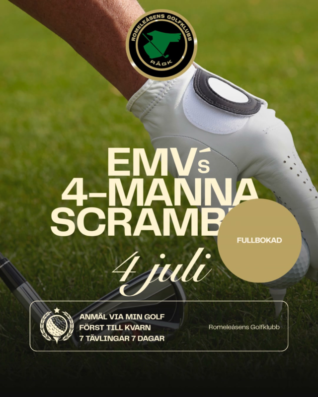 EMV’s 4-manna scramble
Lördag 4 juli

Tävlingsveckan startar med EMV’s 4-manna scramble!

Denna tävling är redan fullbokad, men veckan fortsätter med flera roliga tävlingar där du fortfarande kan säkra din plats via Min Golf.