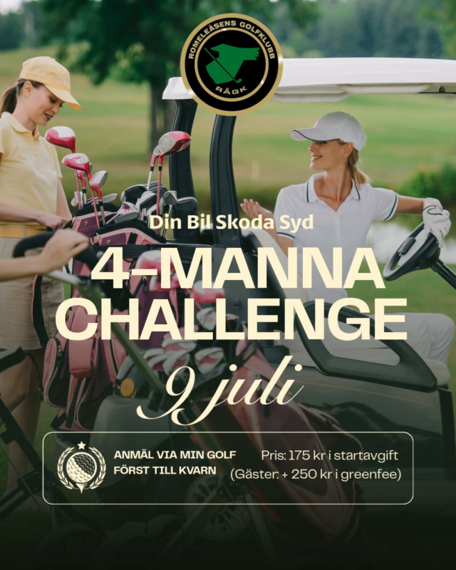 Samla laget till Din Bil Skoda Syd 4-manna Challenge den 9 juli!

Startavgift: 175 kr
Gäster: +250 kr i tävlingsgreenfee

Först till kvarn gäller – anmälan sker via Min Golf.